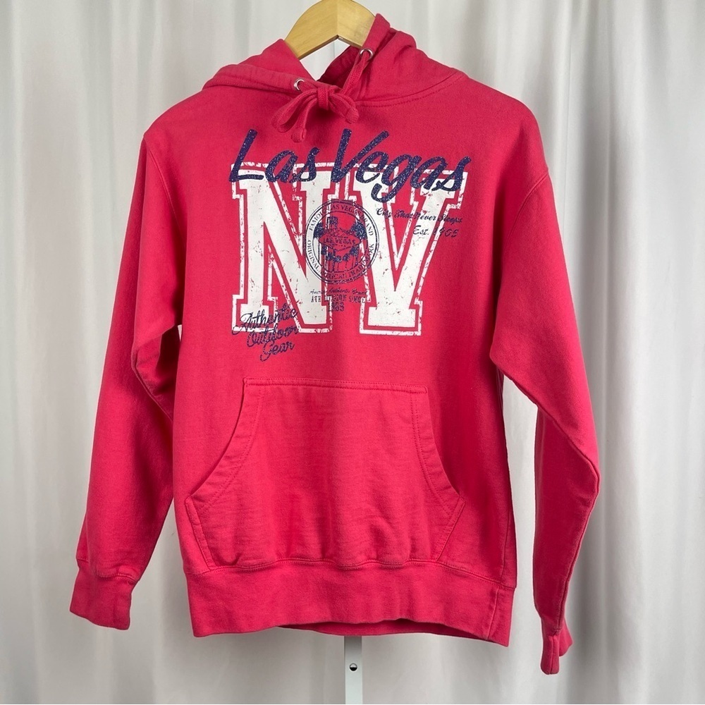 Alstyle Las Vegas Small Glitter Graphic Print Hooded Hoodie Sweatshirt